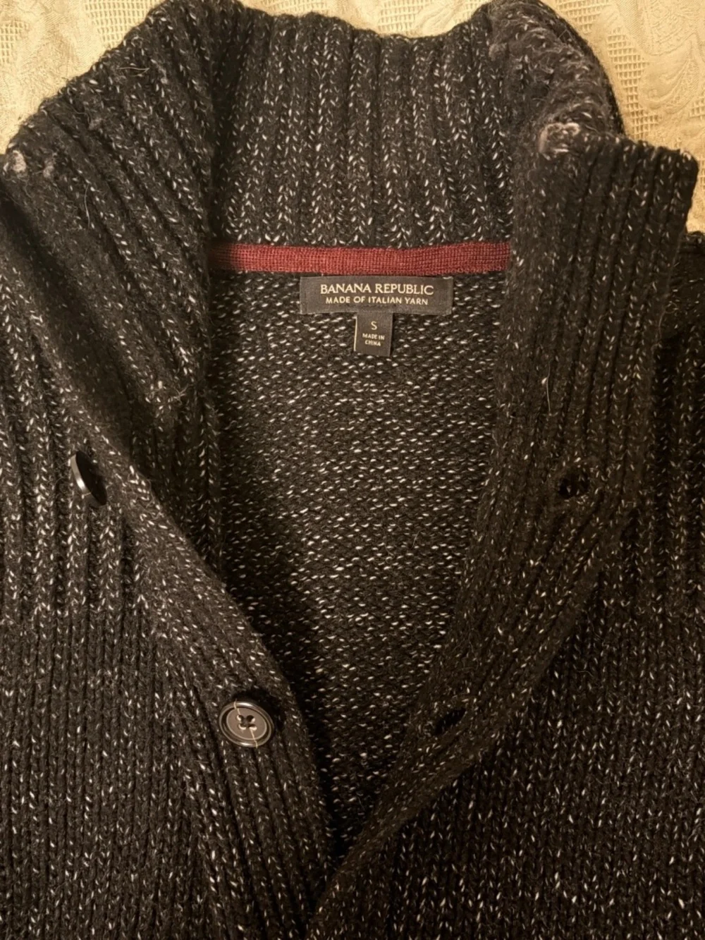 Banana Republic Marled Black High Collar Cardigan Slim Fit Men’s Small